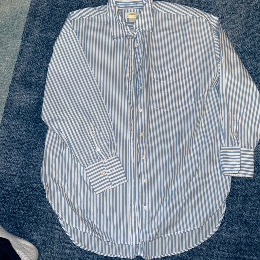 Maeve Blue and White Striped Button Down Shirt